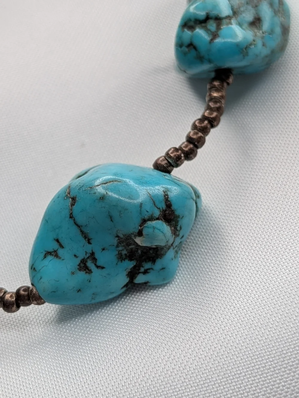 Dyed Howlite Turquoise Stone Nugget Stretch Bracelet Bronze Seed Bead Boho 7 In